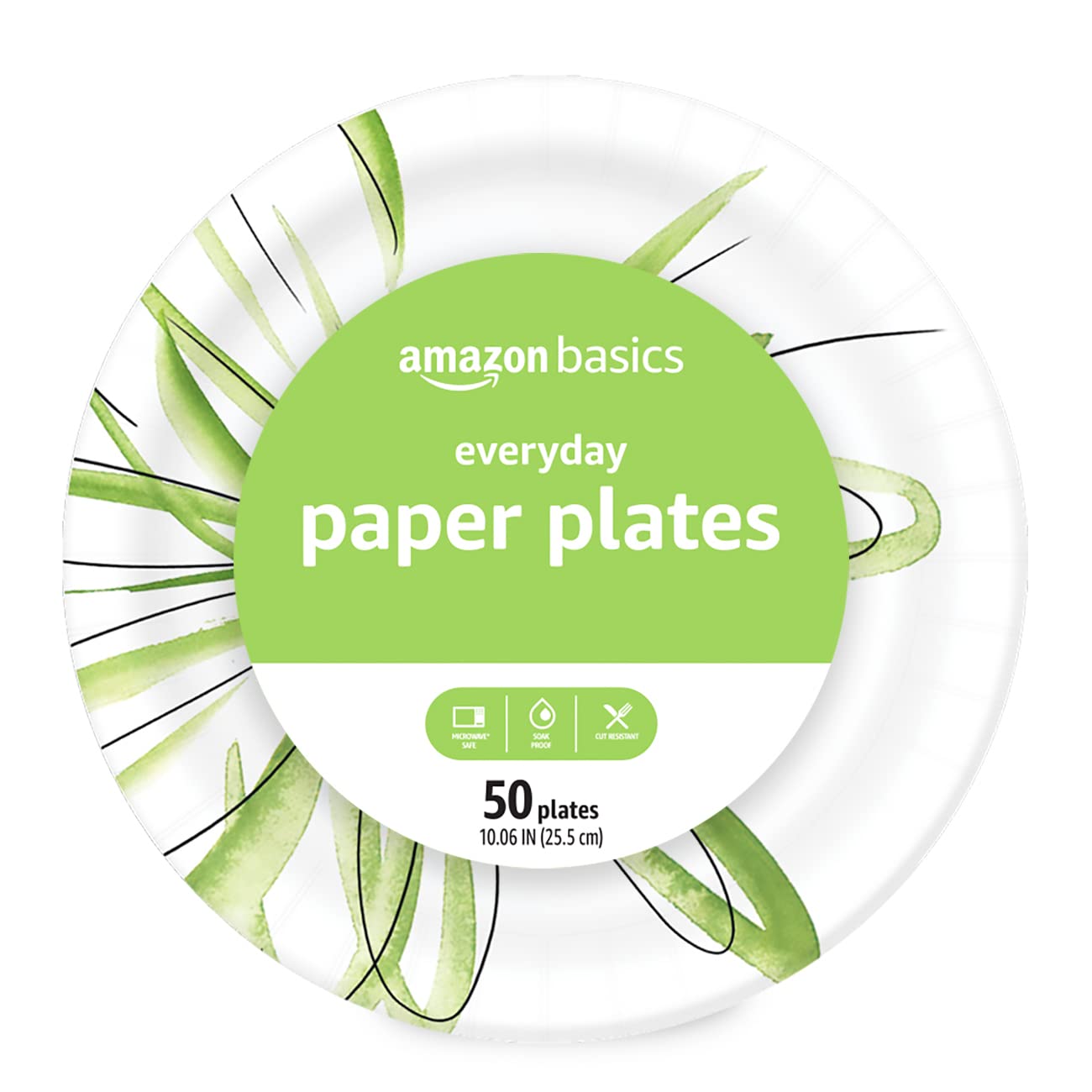 Amazon Basics Everyday Paper Plates, 10 Inch, Disposable, 50 Count