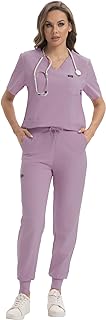 GGEH Scrub for Women Set Classic V-neck Top & Jogger Scrub Pants Medical Uniform Suit with 9 Pockets