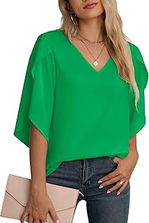 Jouica Women's Fall Casual 3/4 Ruffled Sleeve Chiffon Blouse Tops for Women