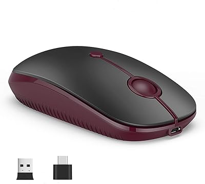 VssoPlor Type C Wireless Mouse, Dual Mode 2.4G Wireless Mouse USB C Cordless Mice with Nano USB and Type C Receiver Compatible with PC, Laptop, MacBook and All Type C Devices-Black and Wine Red