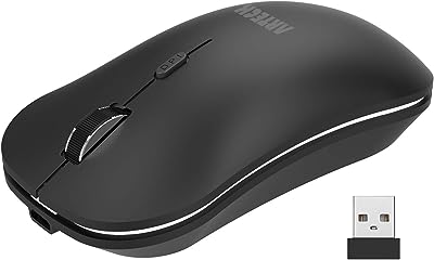 Arteck 2.4G Wireless Mouse with Nano USB Receiver Ergonomic Design Silent Clicking for Computer/Desktop/PC/Laptop and Windows 10/8/7 Build in Rechargeable Battery (Black)