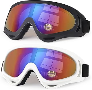 Motorcycle Goggles Kids, 2 Pack Dirt Bike ATV Motocross Goggles Ski Goggles, Off Road Riding Goggles for Child, Anti-UV Du...