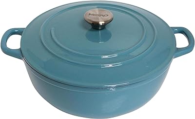 Mirro MIR-19063 4.8 Quart Cast Iron White Enamel Coated Interior Dutch Oven, Teal, Ready to Use