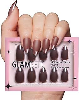 Glamnetic Press On Nails - Terra | Short Almond Dark Brown Nails with Glossy French Tips in a Matte Finish | 15 Sizes - 30...