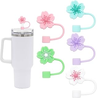 CXLL Straw Cover for Stanley Cup, 5Pcs Compatible with Stanley 30&40 Oz Tumbler, Cute Silicone Straw Covers, 10mm Flower S...