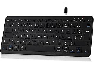 Qulose Clavier sans Fil Bluetooth, Mini Clavier AZERTY Français, Clavier Léger Silencieux, Rechargeable USB C, 12 Raccourc...