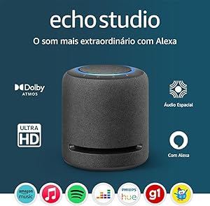 Echo Studio | O som mais extraordinário com Alexa - com Dolby Atmos e tecnologia de processamento de áudio espacial | Cor preta