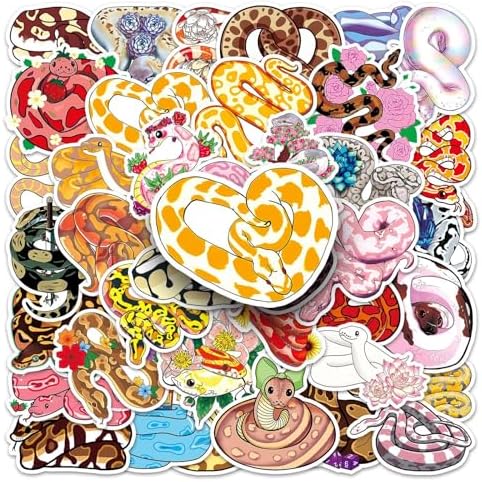 50Pcs Snake Stickers Vinyl Cute Cartoon Animal Stickers for Water Bottle Scrapbook Bumper Laptop Luggage Skateboard Phone Cars Bike Guitar Computer,Waterproof Kawaii Stickers for Kids Teens Boys