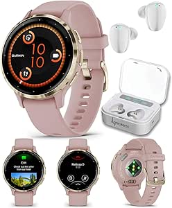 Wearable4U - Garmin Venu 3S GPS Smartwatch, AMOLED Display 41 mm Watch, Advanced Health and Fitness Features, Up to 10 Days of Battery, Dust Rose with White Earbuds Bundle