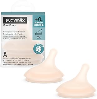 Suavinex, Pack de 2 Tetinas para el Biberón Anticólicos Zero Zero, Repuesto de 2 Tetinas de Flujo Adaptable (A) Se Adapta ...