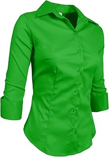 NE PEOPLE Button Down Shirt - Women's 3/4 Sleeve Roll Up Stretch Collar Office Work Formal Casual Basic Blouse Top (S-6XL)