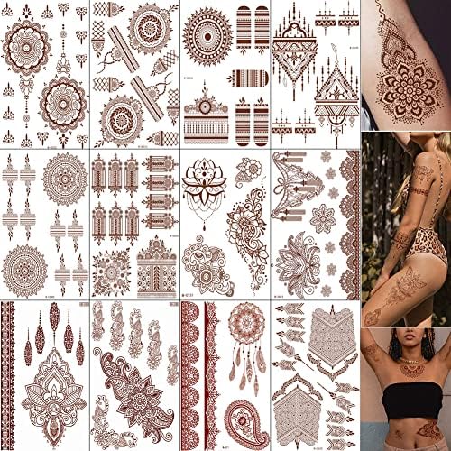 Amazon.com : 12 Sheets Brown Henna Tattoo Kit Stencil, Waterproof Henna ...