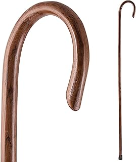 Brazos Handcrafted Wood Walking Stick, Oak, Crook Style Handle, for Men & Women, Made in the USA, Red, 58"