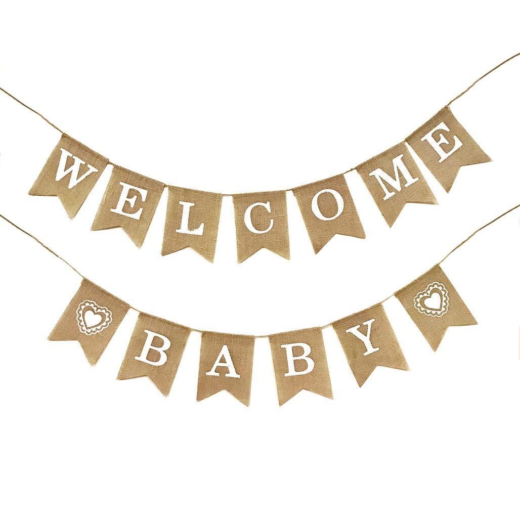 Buy Dadam Welcome Baby Burlap Banner s Vintage Baby Shower Banner ...