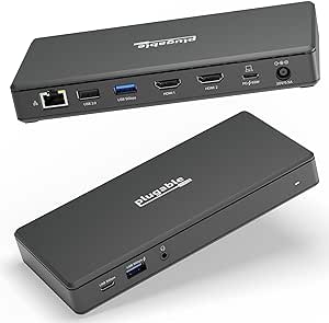 Plugable USB C Docking Station Dual Monitor 2 HDMI Ports, Power Delivery Dock, Dual 4K Monitor for Windows, ChromeOS, 1x USB-C, 3X USB, Ethernet, and Audio - Driverless (UD-MSTH2)