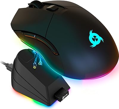 KLIM Blaze Pro Rechargeable Wireless Gaming Mouse with Charging Dock RGB - New Version 2024 - High-Precision Sensor and Long-Lasting Battery - Up to 6000 DPI - Great PC Gaming Mouse Wireless