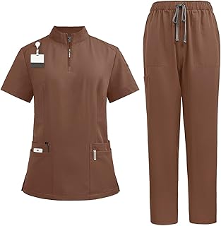 Scrubs for Women Set 2024 Fall Medical Uniform Stretch V-Neck Scrub Top & Jogger Pant with Pockets