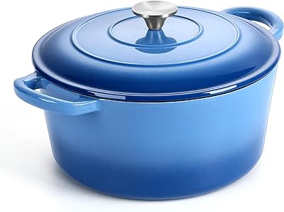 6 Quart Enameled Dutch Oven with Lid, P&P CHEF Cast Iron Dutch Oven Pot, Enamel Round Dutch Oven Cooking Pot for Braising, Stewing, Roasting, Baking, Various Stoves & Oven Safe, (Blue)