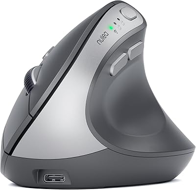 Nulea MD280 Ergonomic Vertical Wireless Mouse - Bluetooth & 2.4G Dual Mode, 4 Adjustable DPI 800/1200/1600/2400, Rechargeable, Silent Clicks, No Lag, 6 Buttons - Perfect for Laptop, Desktop Grey