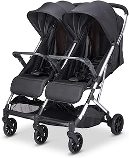 Babify Twin Air Silla de Paseo Gemelar, ligera y compacta, homologada hasta 22 kg, cochecito doble Soft Grey