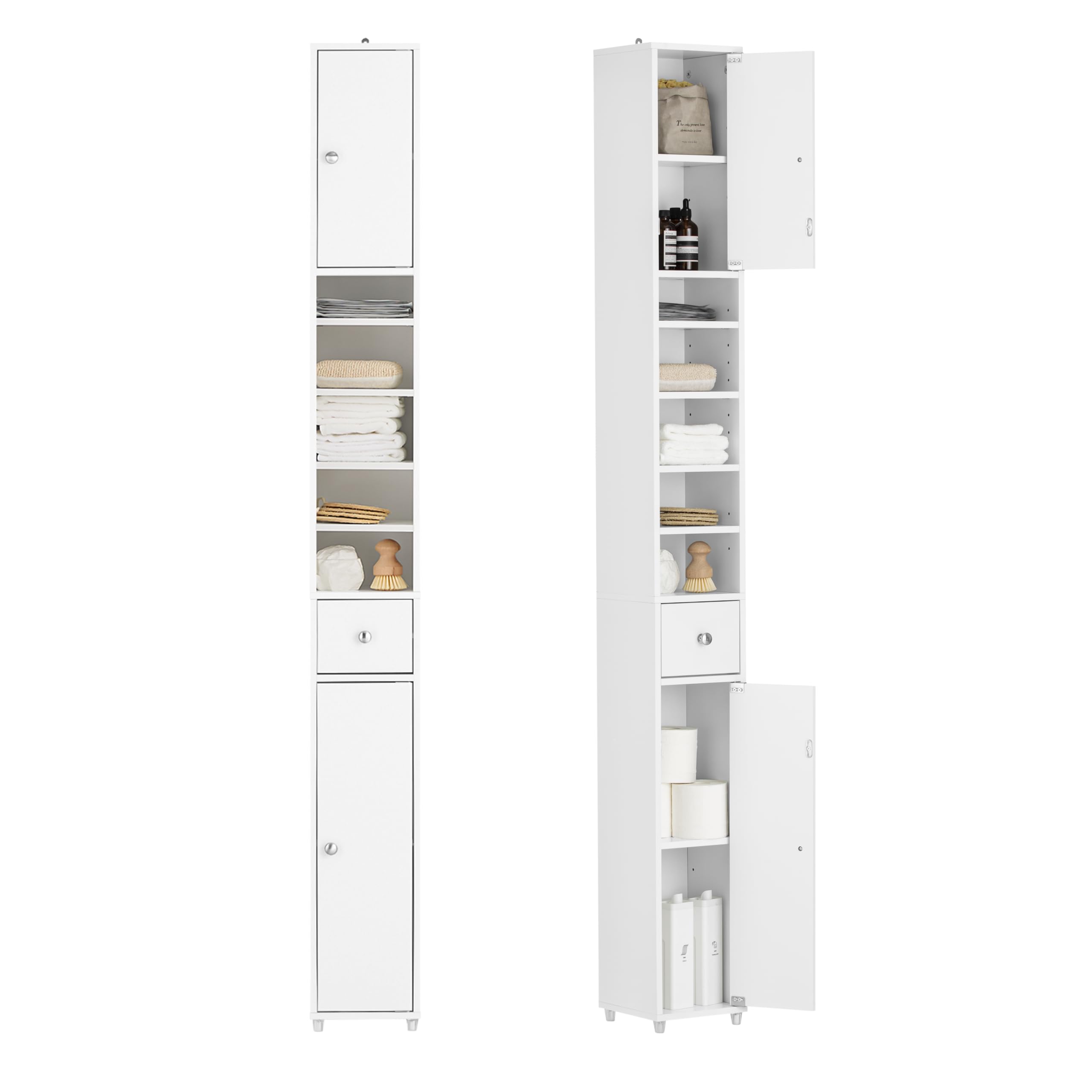 SoBuy (UAE STOCK) SoBuy BZR34-W, Bathroom Tall Cabinet Cupboard Bathroom Cabinet Storage Cabinet, 20x20x180cm, White