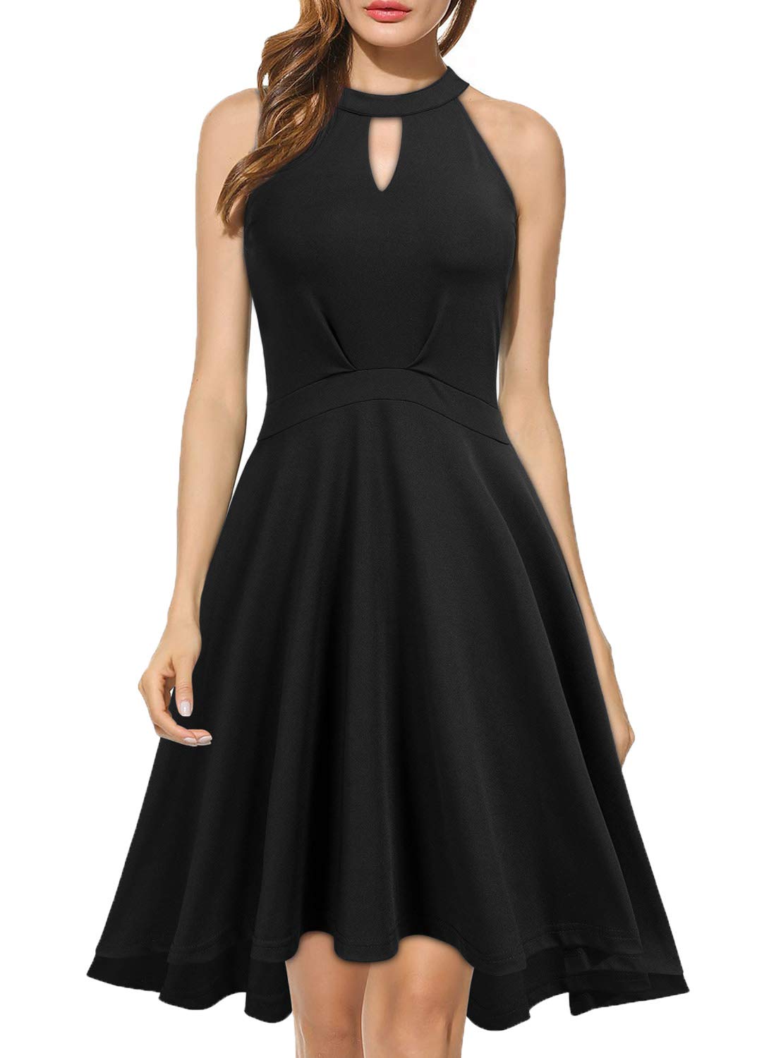 Halter black cocktail dress