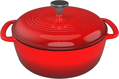 Dutch Oven Pot with Lid - 6Qt Enameled Cast Iron Cookware for Oven or Stovetop Use - Cook Soups, Stews, Chicken, or Pot Roast by Classic Cuisine (Red)