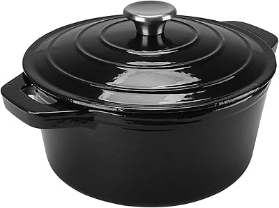 Puricon Olla Holandesa Hierro Fundido Esmaltado 26 cm, Olla Francesa de Esmalto Antiadherente 5,2 litros para Cazuela con Tapa Redonda -Negro