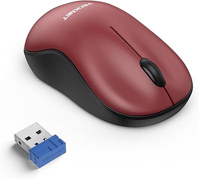 TECKNET Wireless Mouse for Laptop, 2.4G Silent Mouse Quiet Click, Small Portable Computer Mouse, 5 DPI Levels, Cordless Mice for PC, Chromebook, Mac - Red