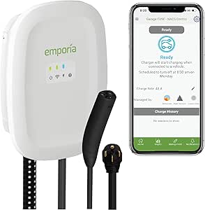 EMPORIA Level 2 EV Charger - NEMA 14-50 EVSE w/NACS, Compatible with Tesla - 48 amp EV Charger Level 2, 240v Electric Vehicle Charging Station, UL/Energy Star, 24ft Electric Car Charger Cable, White