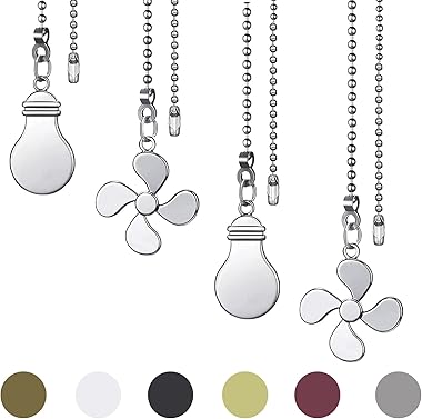 Ceiling Fan Pull Chain, 4 Pieces Ceiling Fan Pulls, Bulb and Fan Pattern Ceiling Pull Chain Extension, Fan Pull Chain Pendant