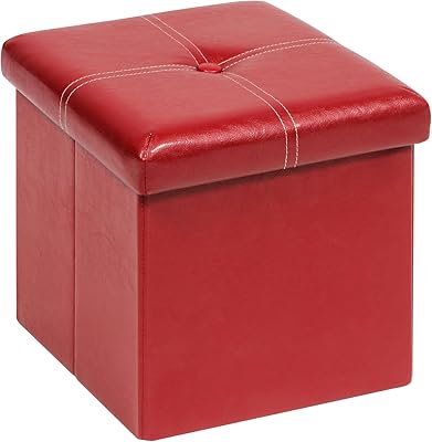 FSOBEIIALEO Folding Storage Ottoman, Faux Leather Footrest Seat Coffee Table Toy Chest for Kids, Red 11.8"x11.8"x11.8"