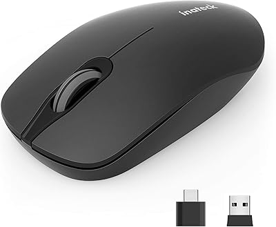 Inateck Wireless Mouse 2.4G Slim Mouse with 2 Nano Receiver USB A/USB C, Noiseless Mouse, Compatible with Notebook, PC, Laptop, MacBook, MS02001 Black