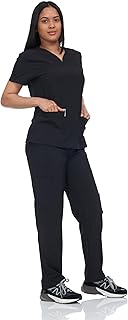 Flex Core New York Scrub Set Top and Pants with 4 Pockets Stretch Fabric Lightweight Nurse Uniform Set for Home Attendant