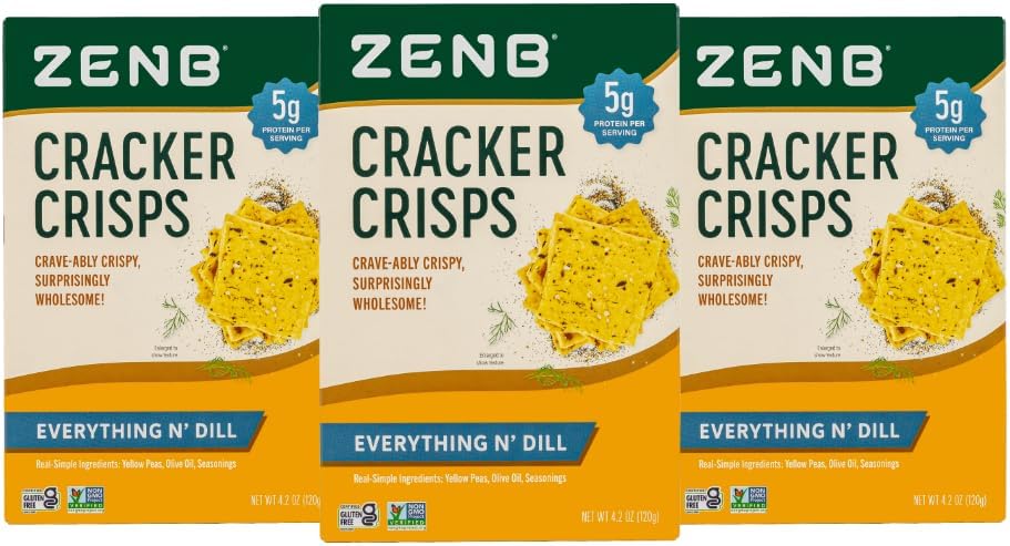 ZENB Cracker Crisps - Gluten Free Crackers Made From 100% Yellow Peas, Non-GMO, 5g of Protein & 3g of Fiber In Every 30g Serving - Everything N’ Dill - 4.2 oz Boxes (Pack of 3)