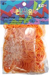 Rainbow Loom Latex Free Rubber Band Refill + C-clips - Neon Orange