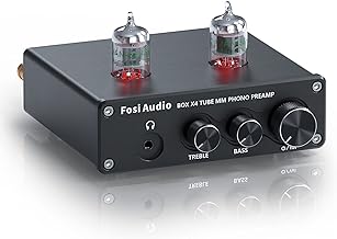 Fosi Audio Box X4 Phono Preamp with JAN 5654W Vacuum Tubes for MM Turntable Phonograph Record Player with Volume Bass Treb...