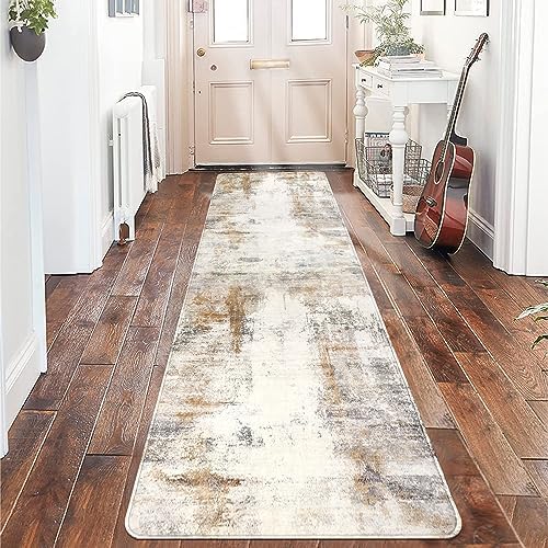 famibay - Alfombra de pasillo de 8 pies, lavable con respaldo de goma, moderna alfombra abstracta antideslizante, suave, de pelo bajo, alfombra larga para pasillo, cocina, entrada, baño