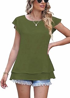 lime flare Women Dressy Double Layers Business Casual Blouse Tshirt Tops Summer Tunic Shirt