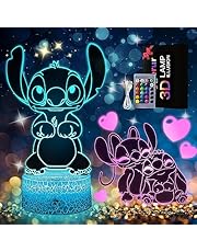 Eygerur Stitch Luz Nocturna - 2 Piezas 3D Lilo y Stitch lampara, LED Ilusión Stitch Luz de Noche Anime Con Control Remoto 16 Colores Cambio, Idea Regalos Para Navidad Niño Niña Decoración