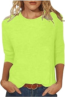 Womens Fall Fashion 2024 Dressy Casual 3/4 Sleeve Tunic Tshirt Shirts Loose Comfy Solid Crewneck Tops Blouses