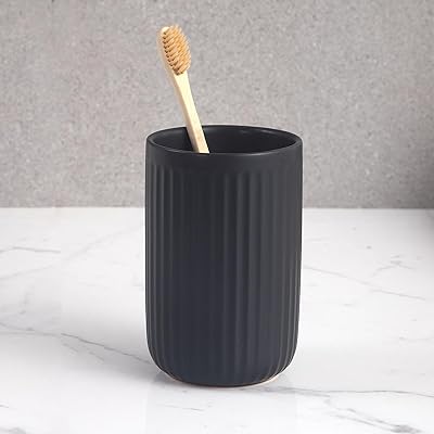 Juego de soportes para cepillos de dientes negros mate para baños – Juego de soportes para pasta dental de cerámica para cepillos de dientes negros, tazas reutilizables para cepillos de dientes