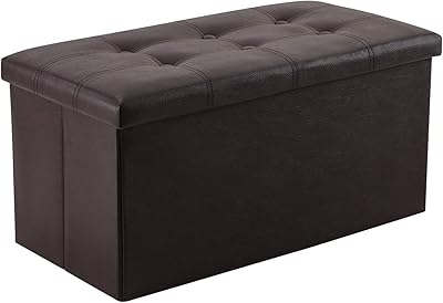 YOUDENOVA 30 inches Folding Storage Ottoman, 85L Storage Ottoman Bench for Living Bedroom and Hallway, Faux Leather Brown Footrest with Foam Padded Seat, Support 350lbs