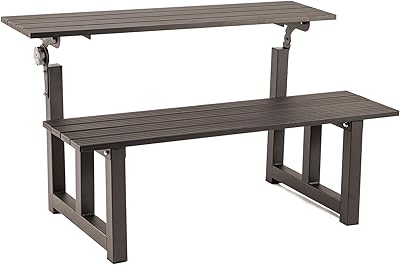 TECSPACE Aluminum Outdoor Convertible Bench, Brown, 400 LBS Load Capacity, Adjustable Plank from 102 to 204 Degrees