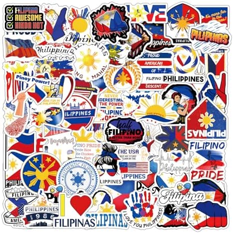 66Pcs Philippines Stickers Pack, Cartoon Aesthetic Vinyl Waterproof Decals for Water Bottle,Laptop,Phone,Skateboard,Scrapbooking,Bumper Decor for Kids Teens Adults Fans for Party Supply Decor