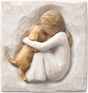 Willow Tree True, Truly a Friend, an Expression of Friendship and Love of Dogs in Carved Bas-Relief, Sculpted Hand-Painted...