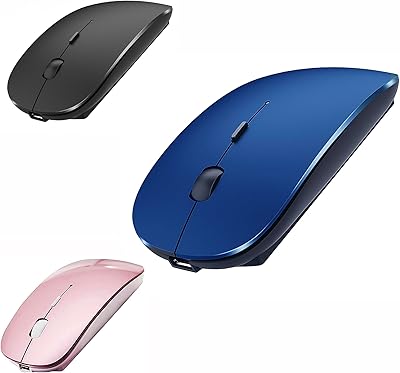 Rechargeable Bluetooth Wireless Mouse for Computer Chromebook Windows MacBook Pro MacBook Air Notebook iPad HP PC DELL Desktop Computer (Blue)