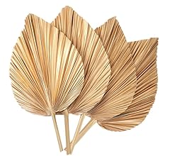 ZhouBoat 4 Pcs Large Gold Dried Palm Leaves,Natural Boho Dried Palm Leaves Fans with Stem,Tropical Palm Leaves Boho Wedding…