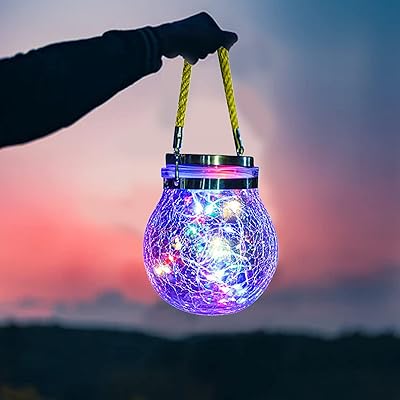 XVZ Hanging Solar Lights Outdoor, 30 LED Solar Cracked Globe Lights,IP65 Waterproof Solar Glass Ball Decorative Lanterns for Garden Fence Patio Wedding Halloween Christmas-Multicolor