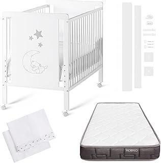 Cuna Colecho de Bebe, Kit para Unir la Cuna con la Cama, Colchón HR Morfeo Certificado Oeko-Tex® y CertiPUR, 4 Ruedas, Sáb...